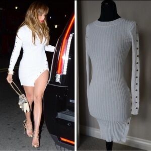 Naked Wardrobe Grey Ribbed Dress with Gold Buttons